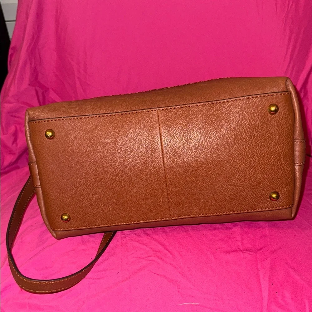 Frye Chestnut Brown Leather Satchel with Gold Ring Accent